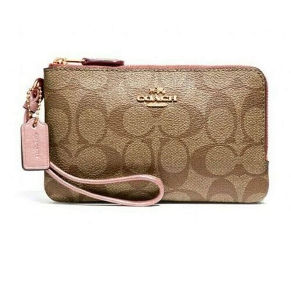 NWT Coach F87591 Double Corner Zip Wallet
Wristlet Canvas Light Khaki Primrose